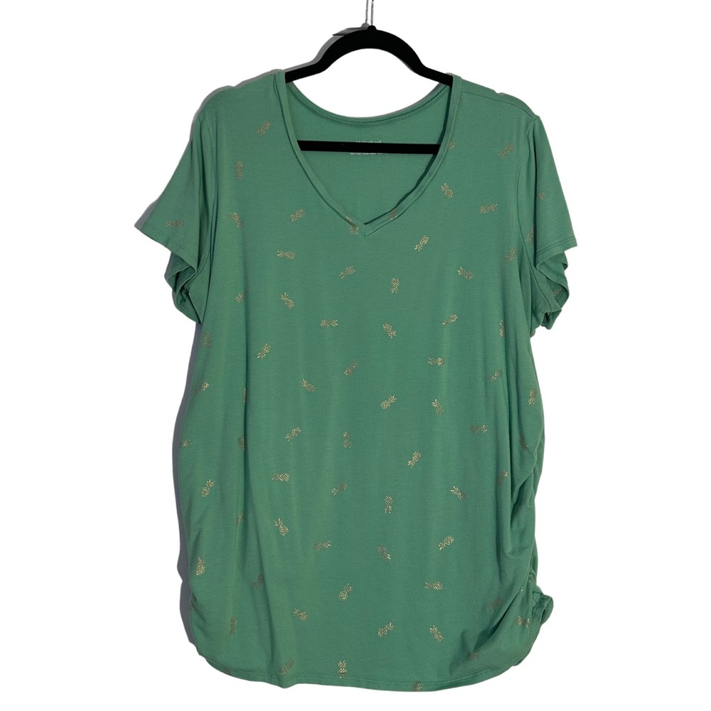 Motherhood Maternity Gold Pineapple V-Neck Ruched Shirt - Sz. 2X - Picture 2 of 7
